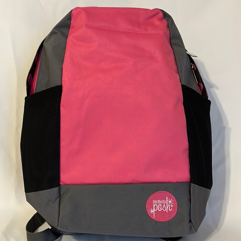 Poshmark Backpack Perfectly Posh Pink Gray Two Zip Pockets Adjustable Straps